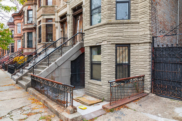 The Bronx, New York City, New York, USA. November 2, 2021. Brownstone houses in The Bronx.