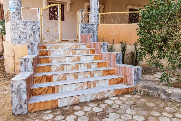Faiyum Égypte Février 2022 Escaliers Avec Pierre Décorative Dans Village — Photo