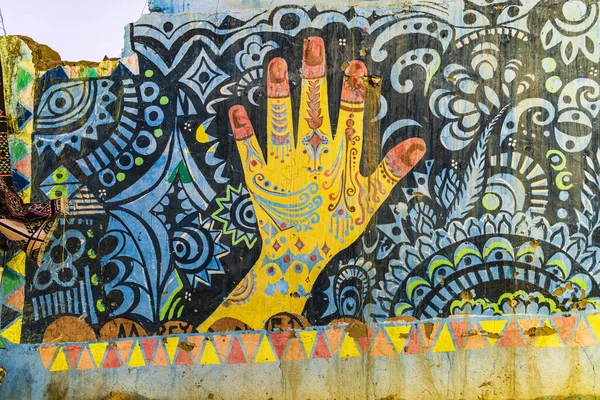 Luxor Egypten Februari 2022 Mural Hennaed Hand Luxor — Stockfoto