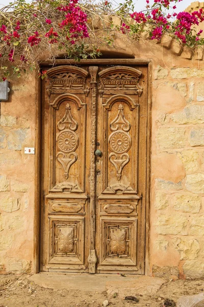 Faiyum Égypte Porte Bois Dans Mur Dans Village Faiyum — Photo