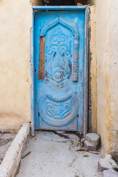 Faiyum Egypt Modře Natřené Dveře Budově Vesnici Faiyum — Stock fotografie
