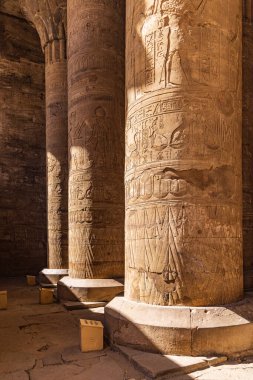 Edfu, Aswan, Mısır. Edfu 'daki Horus Tapınağındaki Sütunlar.