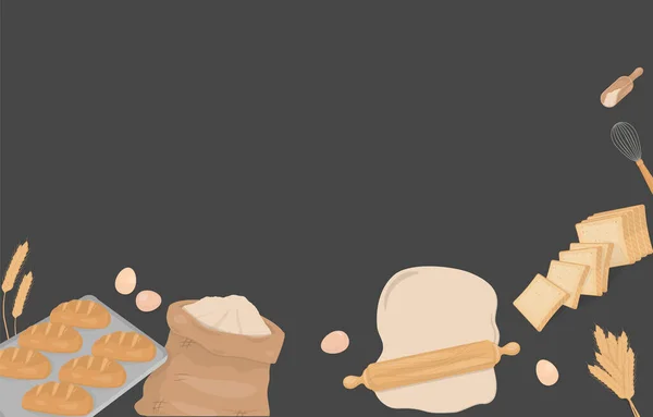 Хлеб Ингредиенты Плакат Копировальным Местом Черном Фоне — стоковый вектор