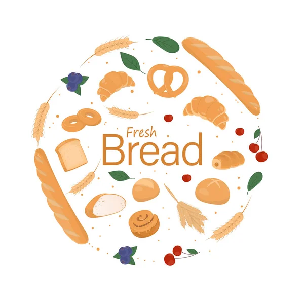 Broodlijst Banner Met Tekst Fris Brood Ontwerp Met Bakkerij Broodproducten — Stockvector