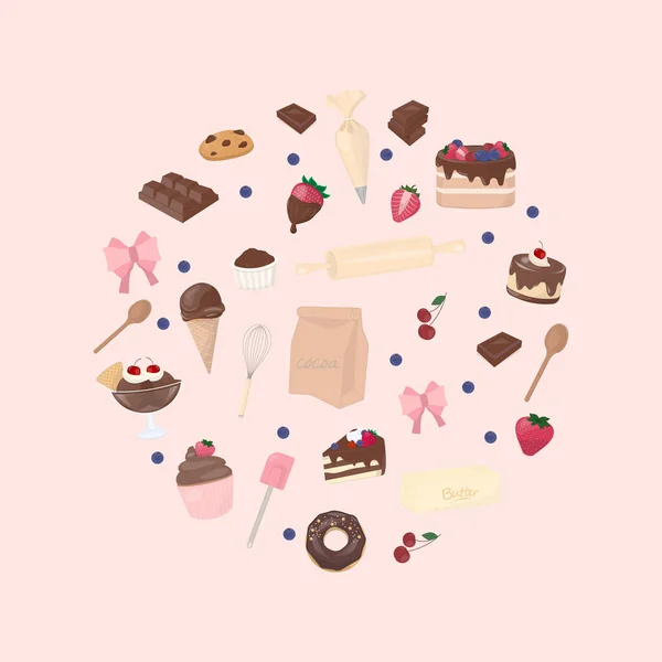 Conception Bannière Chocolat Avec Des Produits Boulangerie Pâtisserie Des Outils — Image vectorielle