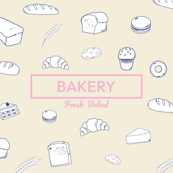 Bakery Background Design Bakery Baked Goods Line Icon Hand Drawn — Stock Vector