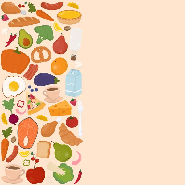 Étel Ital Háttér Élelmiszer Ital Pékség Zöldség Gyümölcs Szövegmásolási Lehetőséggel — Stock Vector