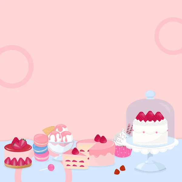 带甜点的面色背景 用蛋糕 纸杯蛋糕和冰淇淋设计 — 图库矢量图片