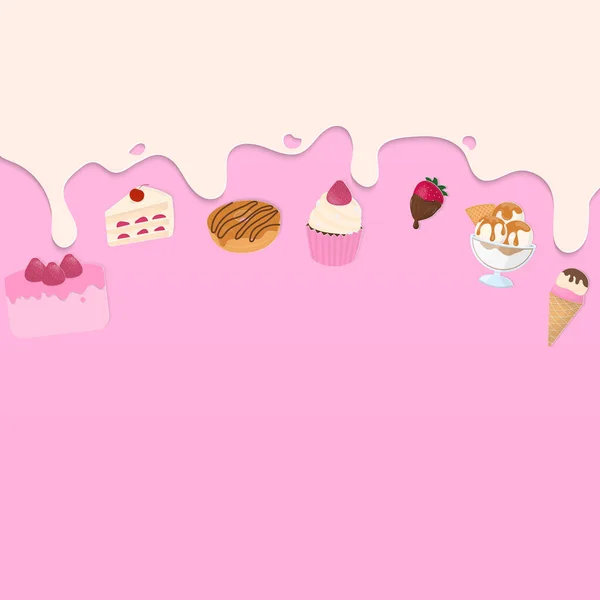 Fond Boulangerie Crème Goutte Goutte Liquide Dessert Sur Fond Rose — Image vectorielle