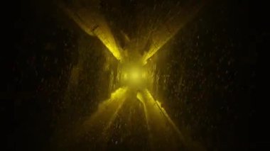 Gelecekçi sarı bir bilim kurgu şehrinde sonsuz döngü. Fütürist bir kavram ile aydınlatılmış yok oluş noktası. Yüksek kaliteli FullHD görüntüler