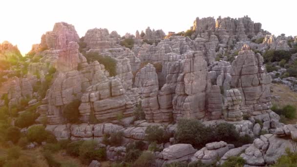 Paysage Karstique Dans Torcal Antequera Malaga Espagne Coucher Soleil Curieuses — Video