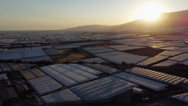 Západ Slunce Horách Almerie Nad Mořem Umělohmotných Skleníků Zemědělský Průmysl — Stock video