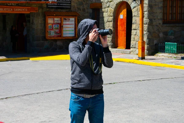 Bariloche Argentine Février 2020 Touriste Portant Sweat Capuche Prenant Des — Photo