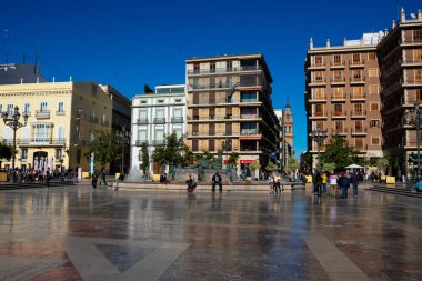 Valencia, İspanya. 5 Şubat 2019. Bakire Meydanı Görünümü (Plaza de la Virgen)
