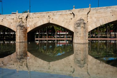 Valencia, İspanya. 6 Şubat 2019. Deniz Gelini Puente del Mar. Turias Garden (Jardin de Turia)