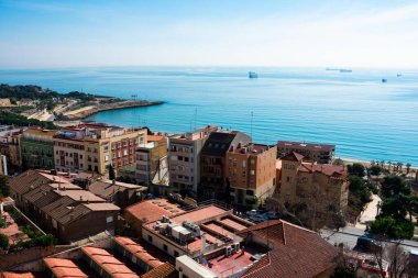 Tarragona, İspanya. 8 Şubat 2019. Pretori Kulesi 'nden Akdeniz manzarası
