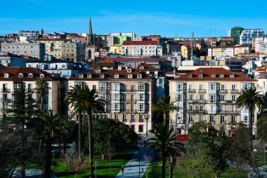 Santander, İspanya. 12 Şubat 2019. Santander şehri ve Pereda bahçelerinin havadan görünüşü (Jardines de Pereda)