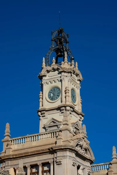 Kilátás Városháza Épület Óratorony Edificio Del Ayuntamiento Valencia Spanyolország — Stock Fotó