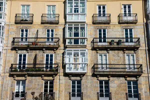 Old building facade on Pereda Avenue (Paseo Pereda). Santander, Spain