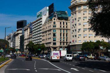 Buenos Aires, Arjantin. 19 Ağustos 2019. 9 Temmuz Bulvarı (Avenida 9 de Julio). Buenos Aires şehir merkezinde, Obelisk yakınlarında.