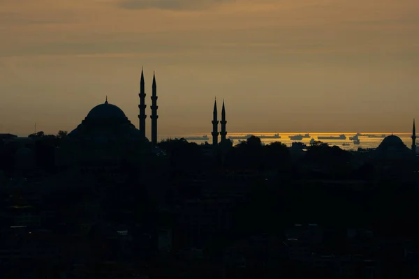 Kilátás Isztambul Város Szulejmán Mecset Suleymaniye Camii Harmadik Dombon Sunset — Stock Fotó