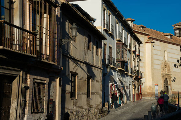 Granada, Spain. January 16, 2018. Darro Street (Carrera del Darro) on a sunny winter day