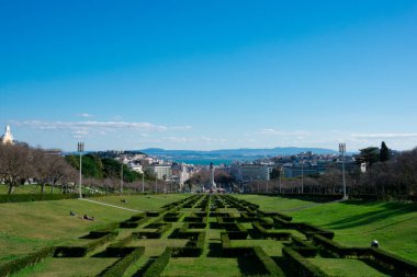 Lizbon şehir manzarası Eduardo VII Park Viewpoint 'ten (Miradouro Parque Eduardo VII). Lizbon, Portekiz