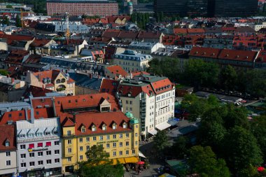 Münih, Almanya. 21 Ağustos 2018. Münih şehrinin hava manzarası