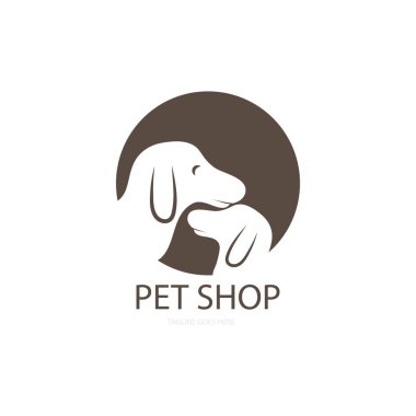 Köpek çizimi, evcil hayvan dükkanı logo şablonu vektörü