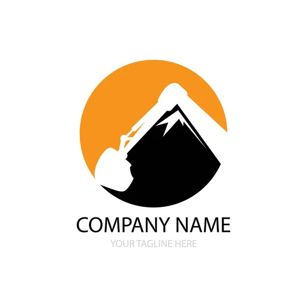 掘削機と山のロゴ無料ベクトルデザイン — ストックベクタ