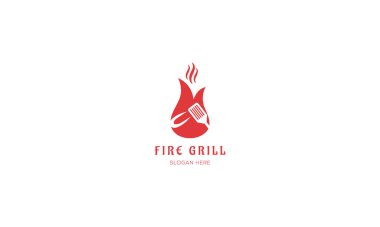 Fire Grill Logo Tasarımı. Restoran logo vektör şablonu