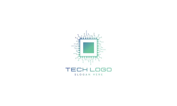 Chip Digital Logo Design Template Tech Cpu Chip Electronic Logo — Vetor de Stock