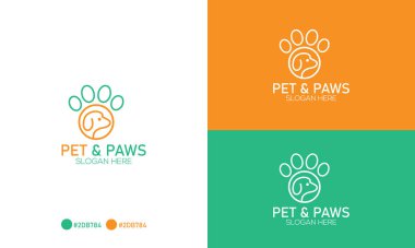 Pet & Paws Logo Tasarımı Minimum Evcil Hayvan ve Pati Logosu Tasarım Şablonu.