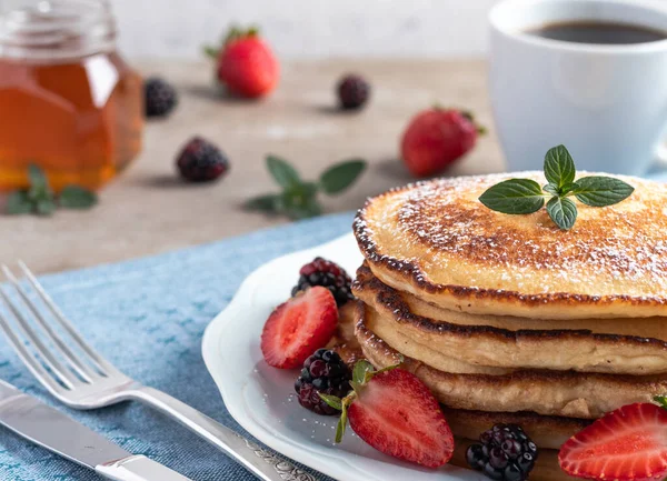Stack Delicious Pancakes Raspberries — Stock Photo, Image