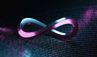 İkili kod ve sonsuzluk sembolü. Teknoloji geçmişi. 3B görüntüleme.