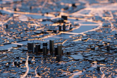 3 boyutlu şehir Londra, Birleşik Krallık. Yüksek teknoloji akıllı şehir. 3B görüntüleme.