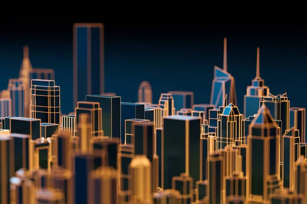 Hologram Wysokozaawansowanego Technologicznie Miasta Renderowanie — Zdjęcie stockowe