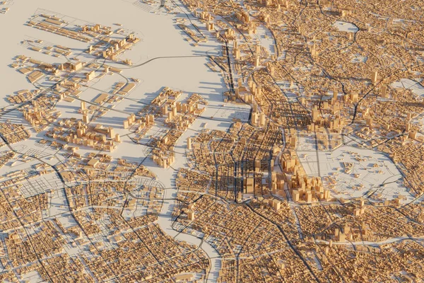 日本の3D都市 都市マップの高角度ビュー 3Dレンダリング — ストック写真