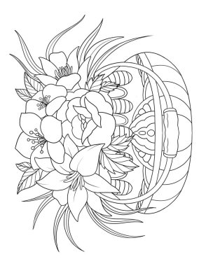 Güzel bir çiçek çelenginin çizimi