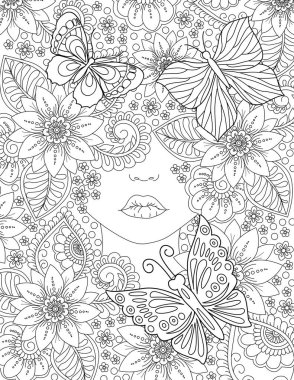 Elle çizilmiş ögelerle kusursuz arkaplan, renklendirme sayfası için çiçek deseni, davetiye, kart.