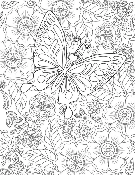 手描きの要素とシームレスな背景 ページの着色のための花のパターン 招待状 カード — ストック写真