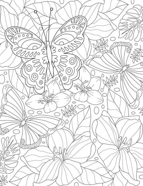Elle Çizilmiş Ögelerle Kusursuz Arkaplan Renklendirme Sayfası Için Çiçek Deseni — Stok fotoğraf