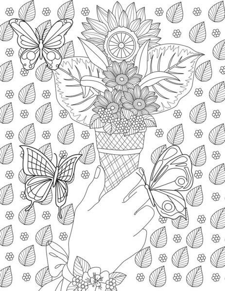 Seamless Background Hand Drawn Elements Floral Pattern Coloring Page Invitation — Stock Photo, Image