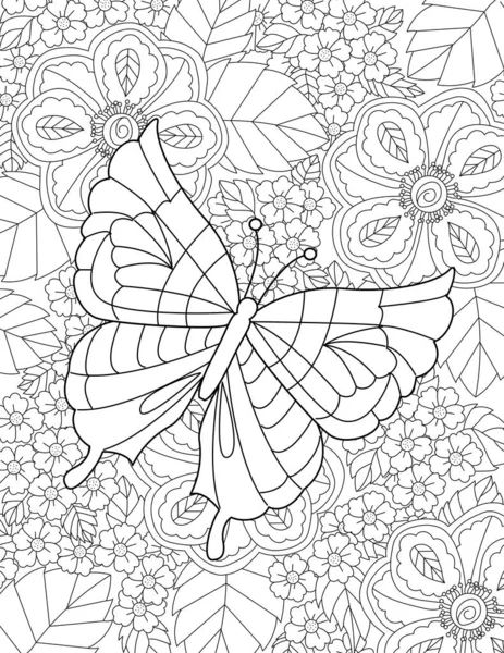 Sömlös Bakgrund Med Handritade Element Blommönster För Färg Sida Inbjudan — Stockfoto