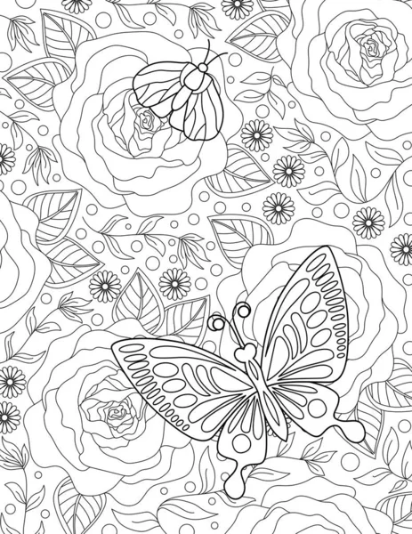 Seamless Background Hand Drawn Elements Floral Pattern Coloring Page Invitation — Stock Photo, Image