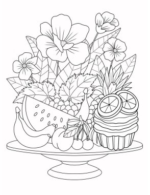 Ananas, çiçek ve meyveli tropik yaz arkaplanı