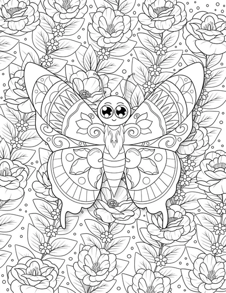 Schwarz Weiß Fantasie Schmetterling Ausmalbilder — Stockfoto
