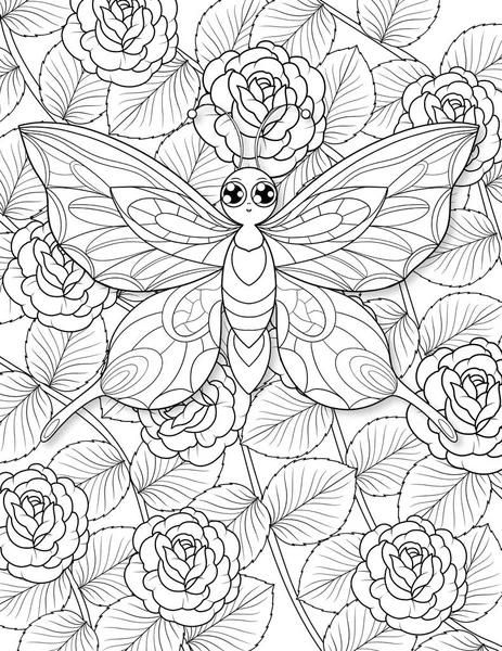 Czarne Białe Fantazja Motyl Kolorowanki — Zdjęcie stockowe