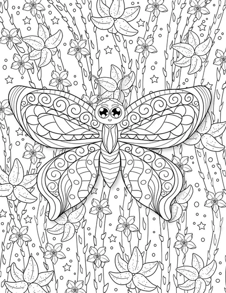 Black White Fantasy Butterfly Coloring Pages — Stock Photo, Image
