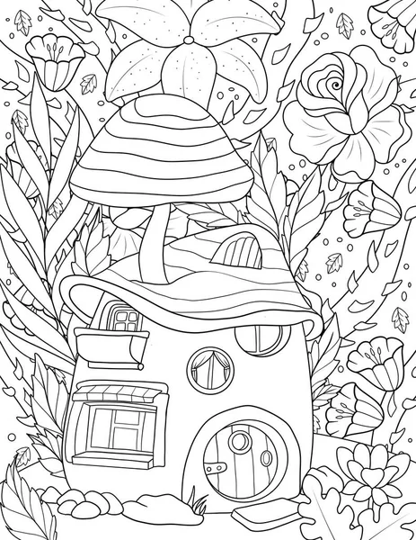 coloring page with a beautiful illustration of a fantasy-leaf, flowers, leaves, trees, and branches